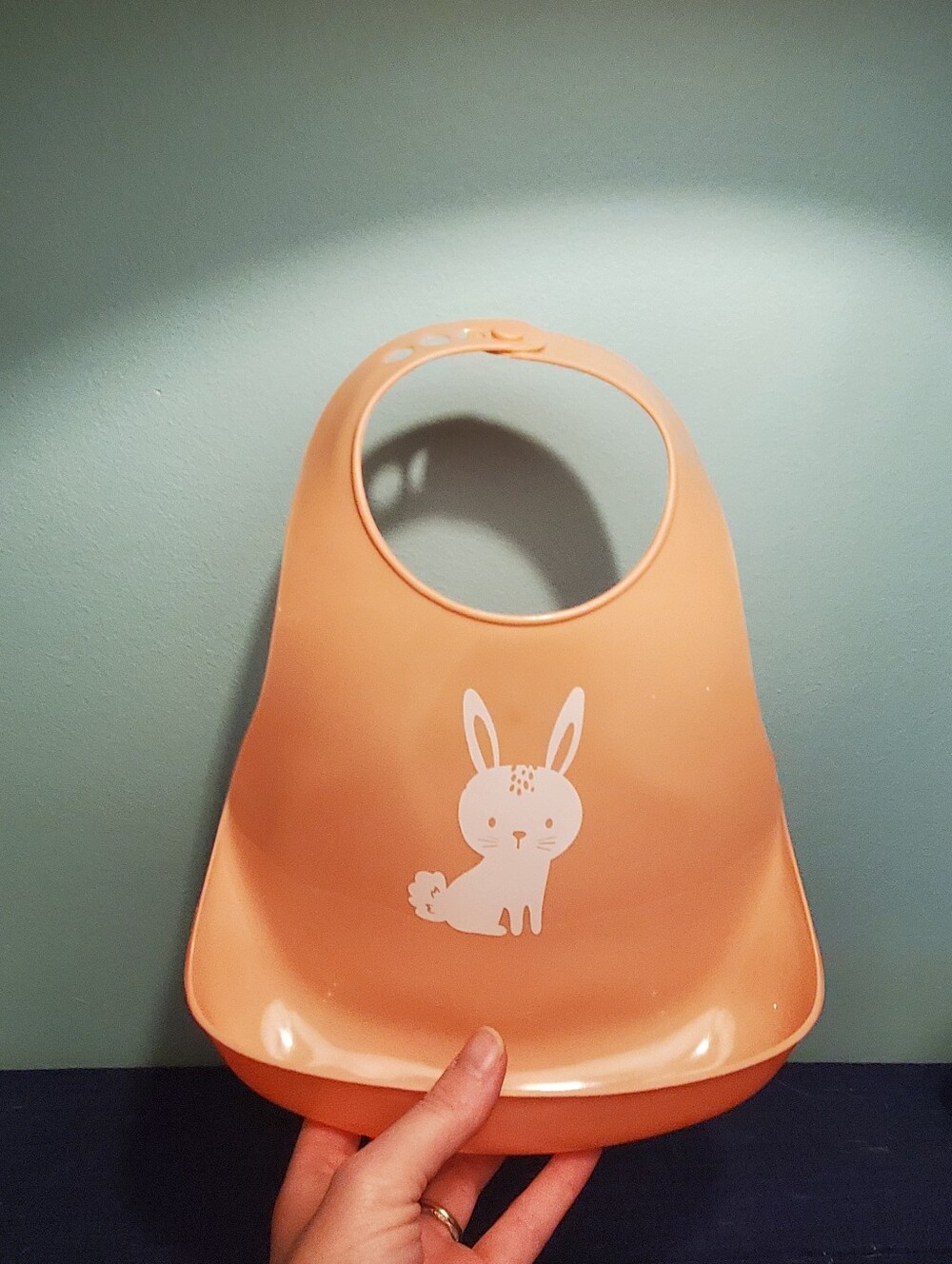 ✨Plastic Baby Bib with Pocket - Pink Bunny Print✨